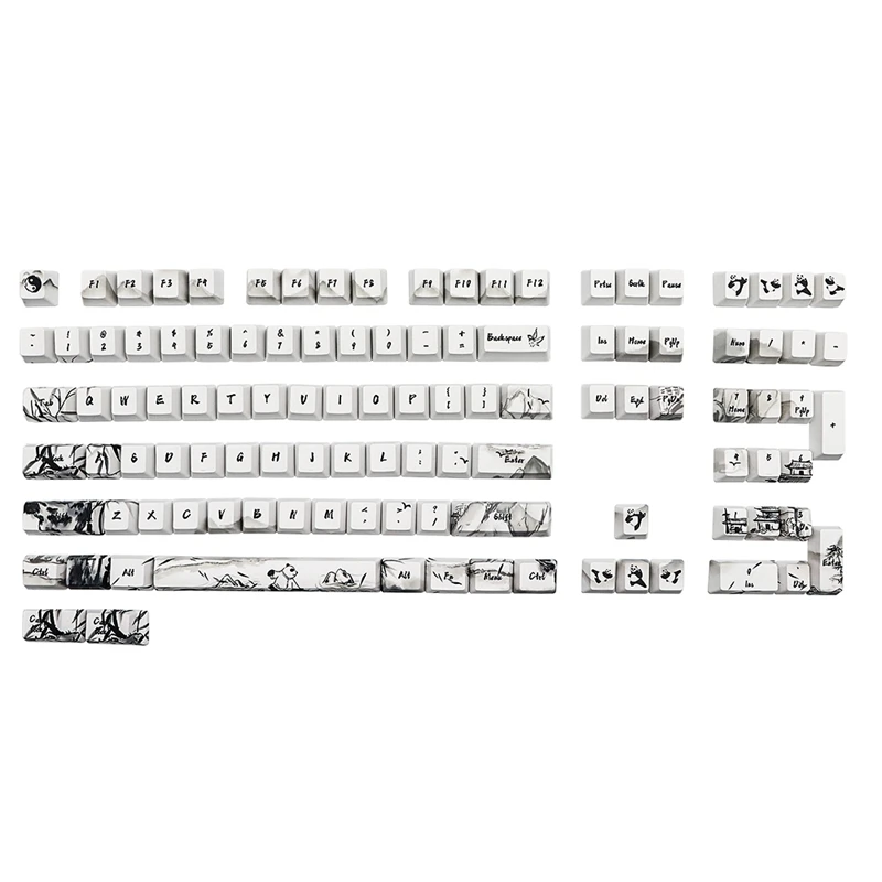 

110 клавиши в виде панды, крышка для клавиш s PBT, двусторонняя сублимационная Крышка для Клавиатуры 61/87/108, вишневая механическая клавиатура, кр...
