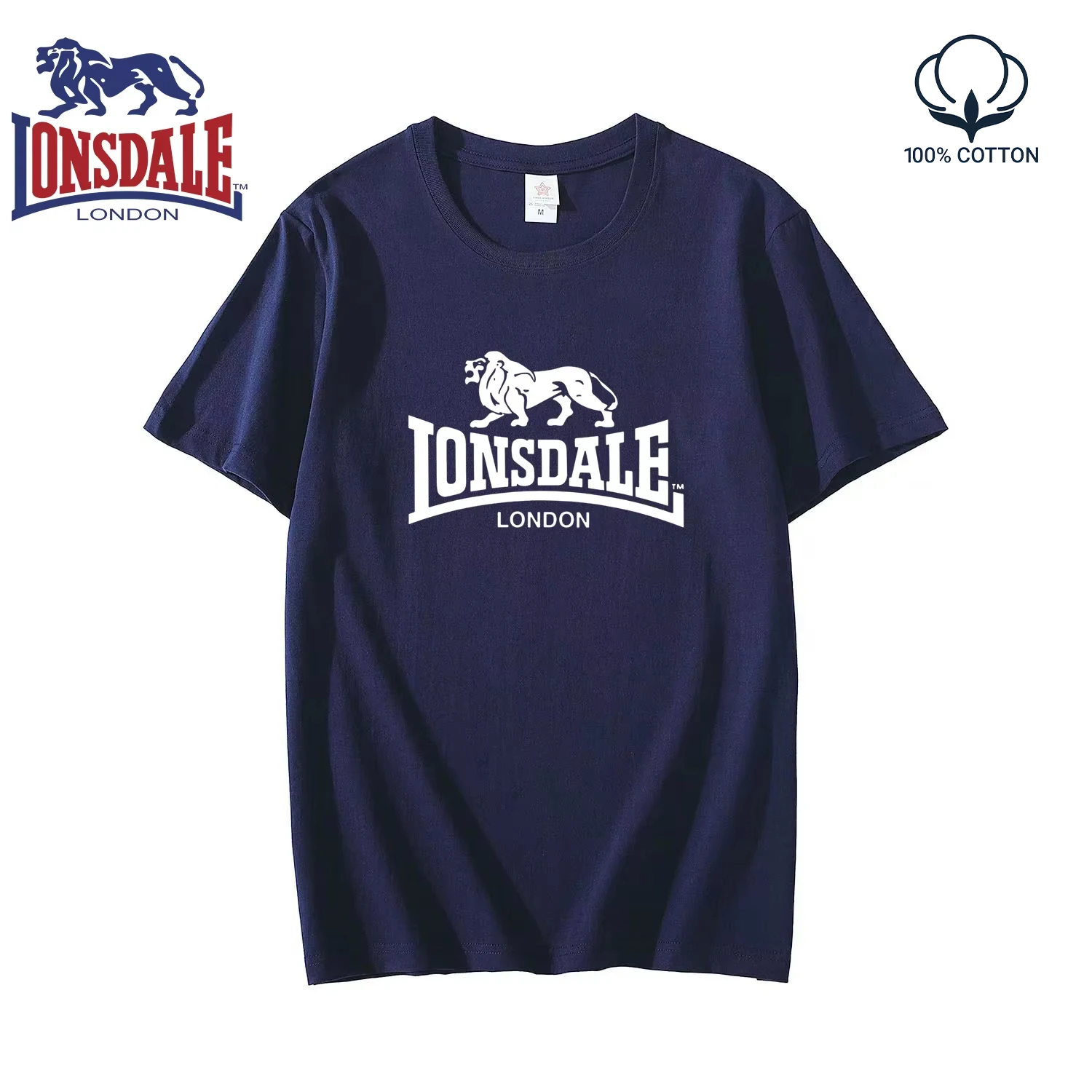 Фото Мужская летняя футболка с коротким рукавом с логотипом LONSDALE, женская новая модная спортивная футболка из 100% чистого хлопка для пар. №2