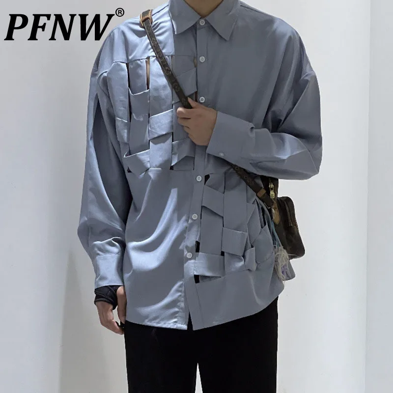 

PFNW Intersect Hollow Out Long Sleeve Men's Shirts Male Casual Coats Original Design Cardigan Autumn Spring Stylish Tops 28W1029