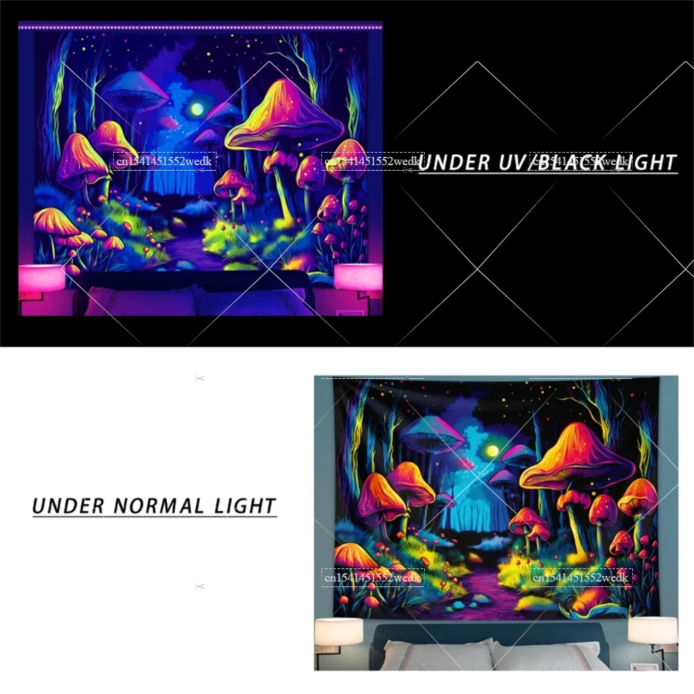 УФ-реактивный гриб флуоресцентный гобелен растительный лес природный ландшафт с