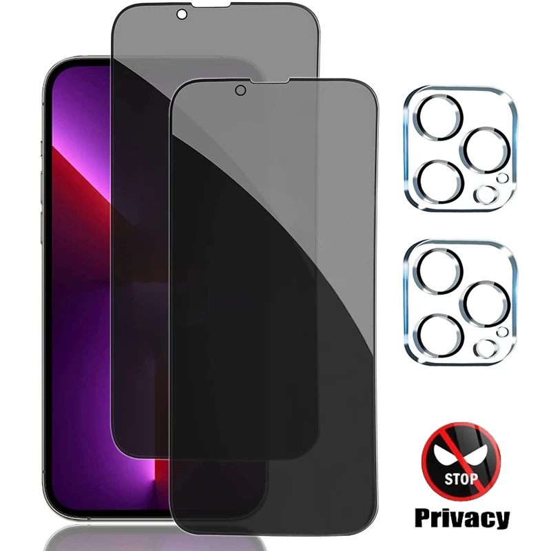 

4in1 Privacy Glass For iPhone 14 13 12 11 Pro Max Anti-spy Glass Screen Protector For iPhone 12Mini 13Mini 13Pro 14pro 14promax