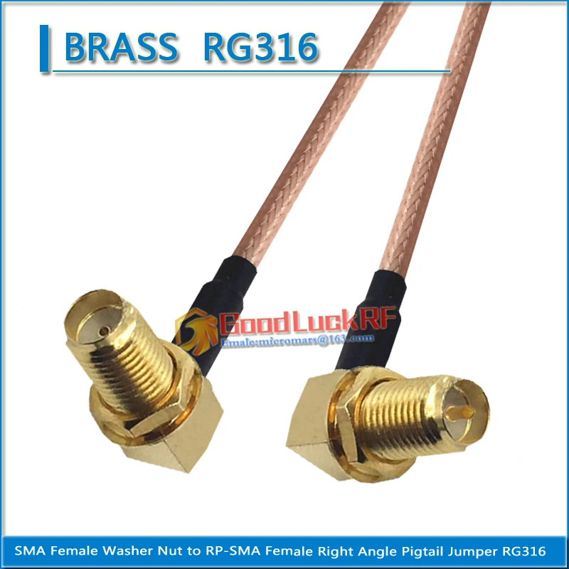

Dual SMA Female Washer Nut 90 Degree to RP-SMA RPSMA RP SMA Female Right Angle Pigtail Jumper RG316 extend Cable low loss