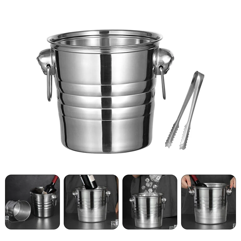 

1 комплект ведра для льда из нержавеющей стали, ведро для льда, держатель льда с щипцами для льда