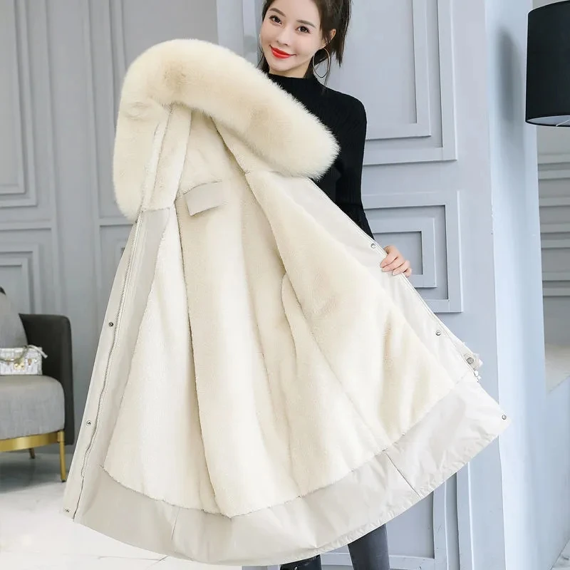 Parkas Womens 2022 Winter New Fashion Slim All-match Padded Jacket Women Large Size Hooded Fur Collar Warm Down Cotton Coat