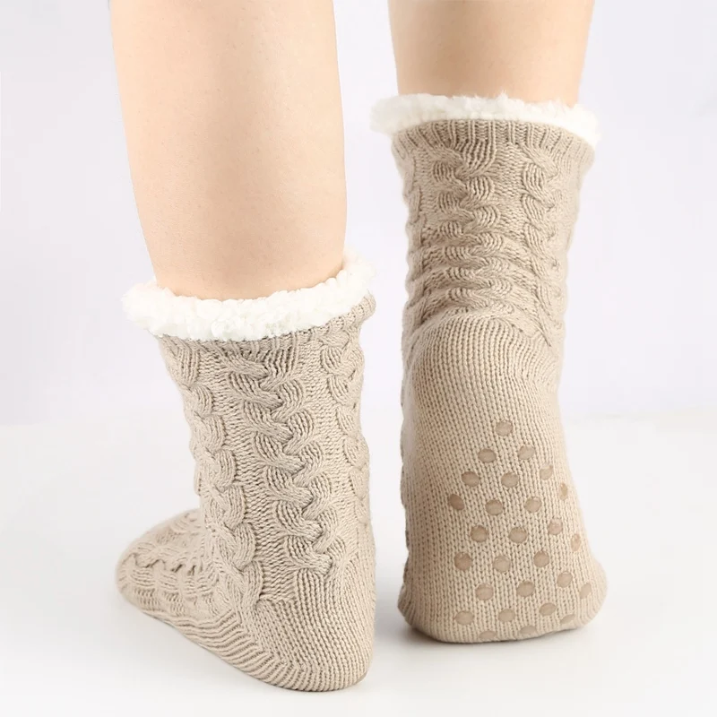 3pcs Plush Anti-Skid Thickening Keep Warm Glue Dot Socks Winter Breathable Women Floor Socks Women'S Hot Socks In Winter