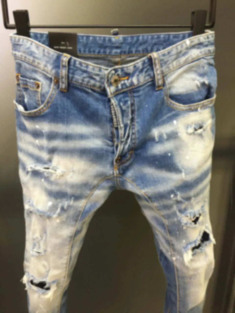 2023 New D2 Jeans for Men's Fashion Slim Fit, Broken Hole Patch, Broken Ink Patch, Small Feet D2 Jeans for Men