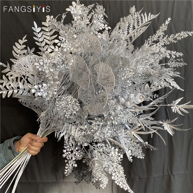 Свадебная серебряная серия цветы листья материал искусственная фотография