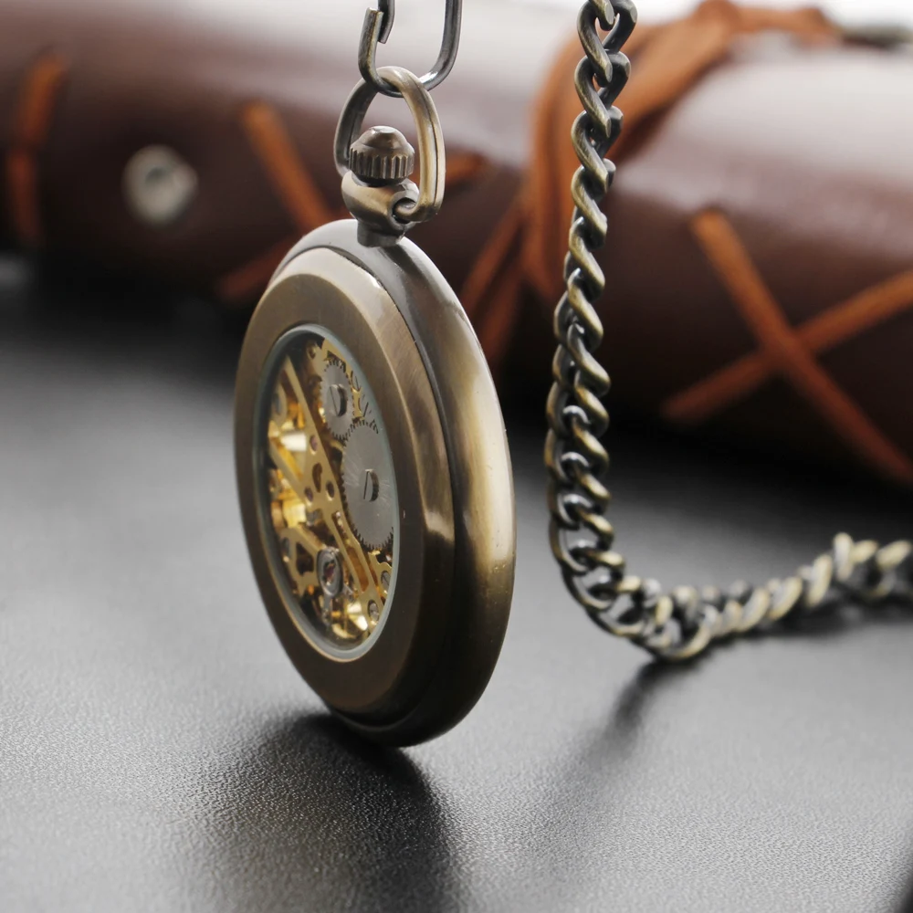 Vintage Bronze Roman Digital Mechanical Pocket Watch High Quality Necklace Timing Pendant Men's and Women's Pocket Watch PJX919