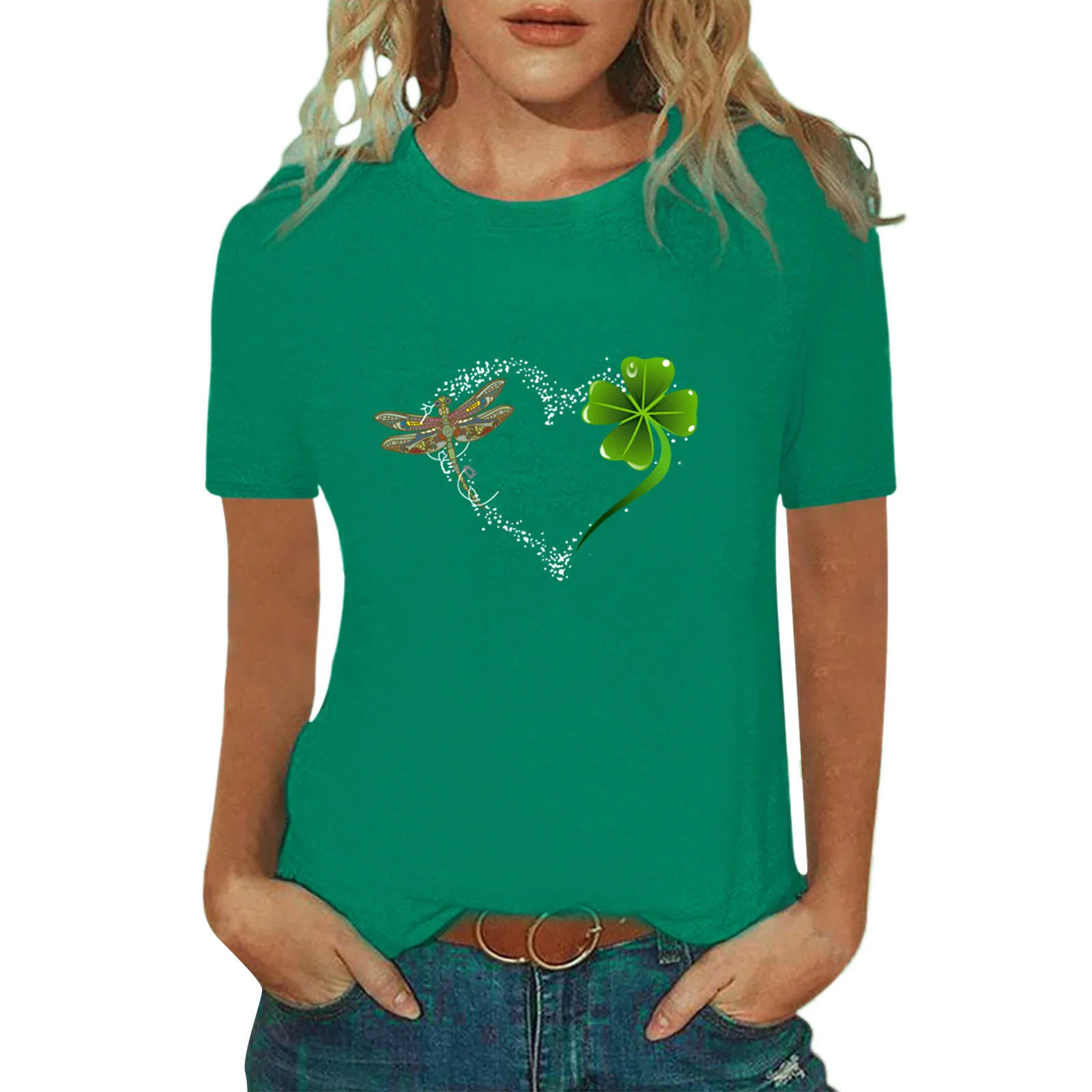 

White T Shirt Women Women St. Patrick's Day Fashion Casual Top Shirt Love Leave Printed White T Shirt Women Womens Shirts Casual