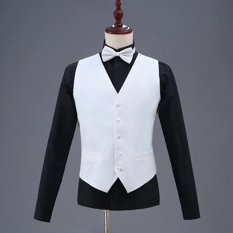 Fashion Suit Vest for Wedding Tuxedo Suits Men's White Black One Piece Formal Waistcoat Party Stage Performance Suit Vest