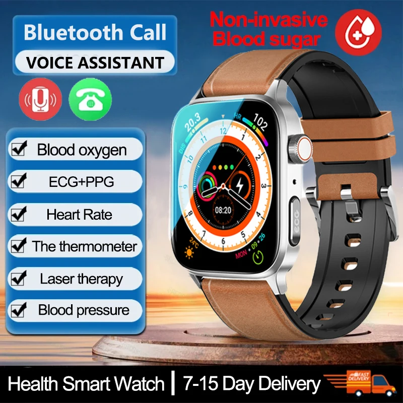 

SACOSDING New ECG+PPG Blood Glucose Smart Watch Blood Oxygen Heart Rate Blood Pressure Health Watches Bluetooth Call Smart watch