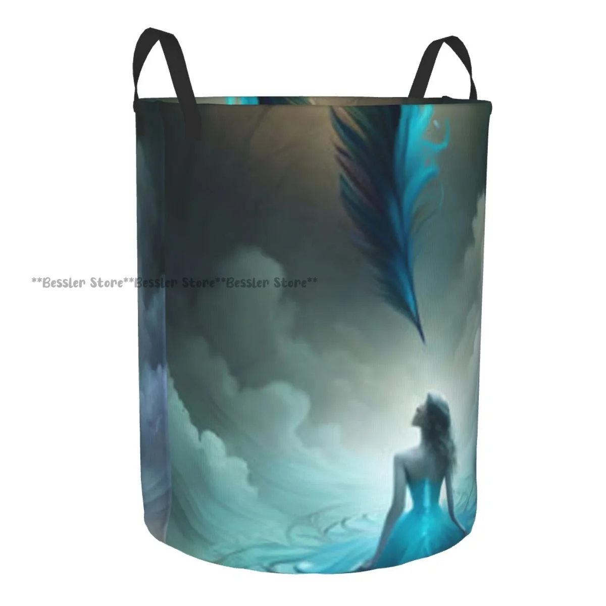 Корзина для белья Фэнтезийная птица сидящая на ветке в волшебном лесу Искусство