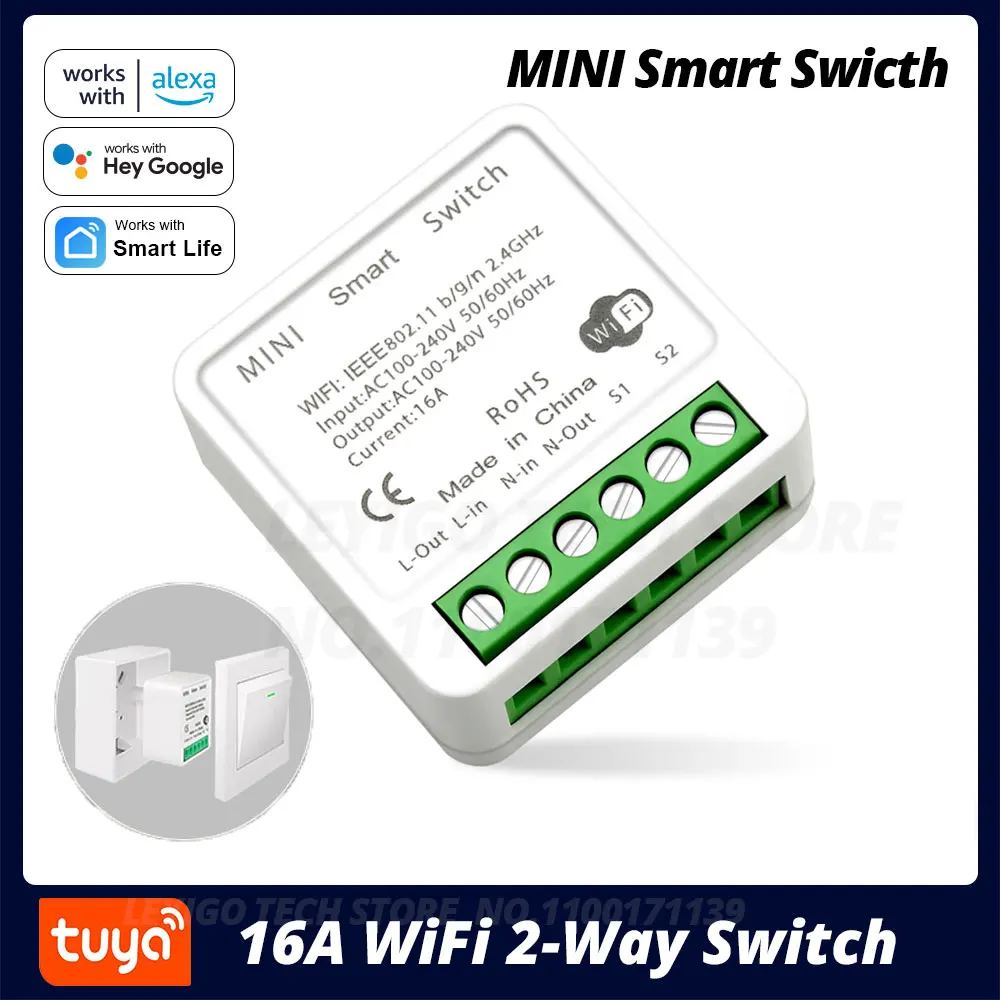 Коммутатор TUYA Wi-Fi 2 канала 16 А релейный модуль беспроводной светильник работает с