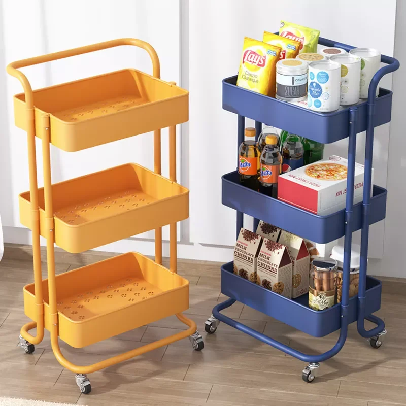 

Cart With Wheels Auxiliary Trolley For Beauty Salon Multi-purpose Food Rolling Storage Kitchen Furniture Home Folding