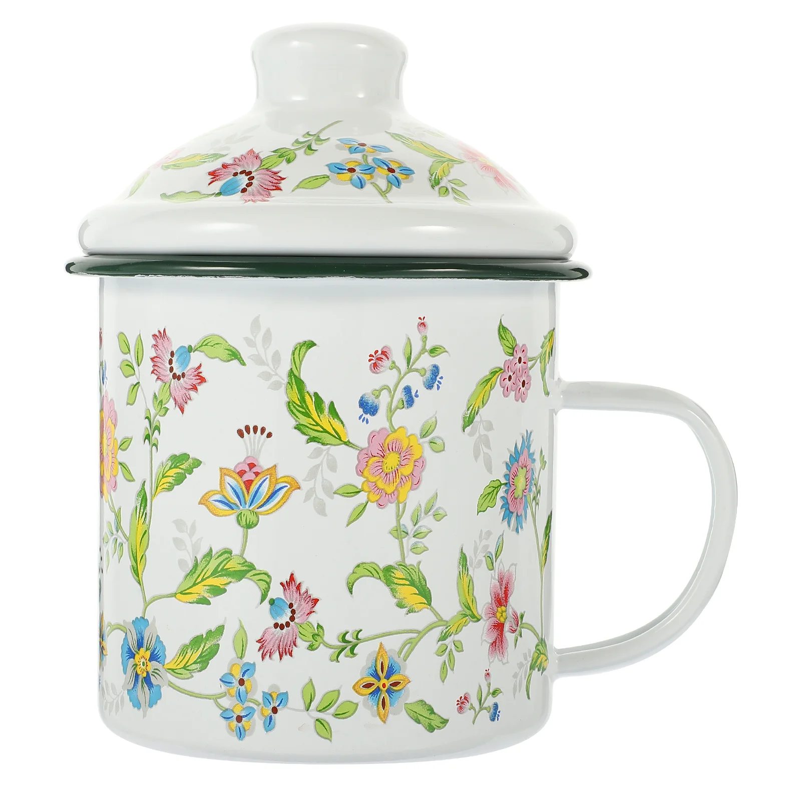 

Vintage Teacup Wear-resistant Enamel Tea Cup Flower Pattern Water Holder Drinking Mug With Handle