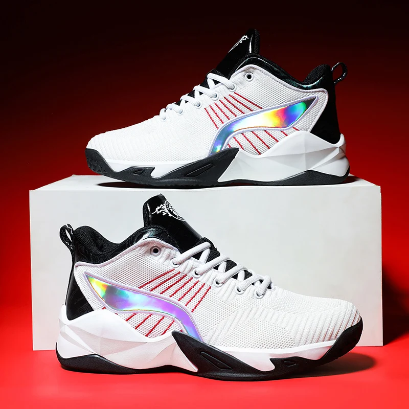 High quality non-slip wear resistance impact resistance breathable flying weaving mesh top basketball shoes