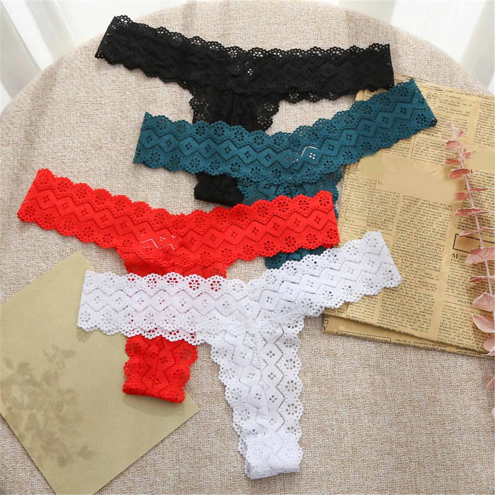 

Sexy Lingerie Women Panties Lace Trim Stretch Bikini Hollow Out Underpants Low Waist Underwear 4 Colors Lenceria Sensual Mujer