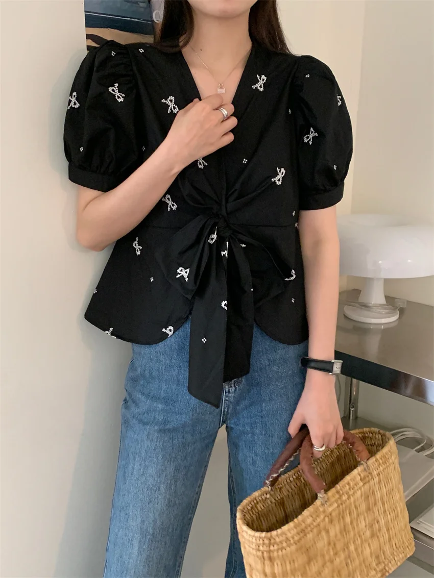 Блузка Alien Kitty женская с V-образным вырезом Стильная приталенная рубашка рукавом