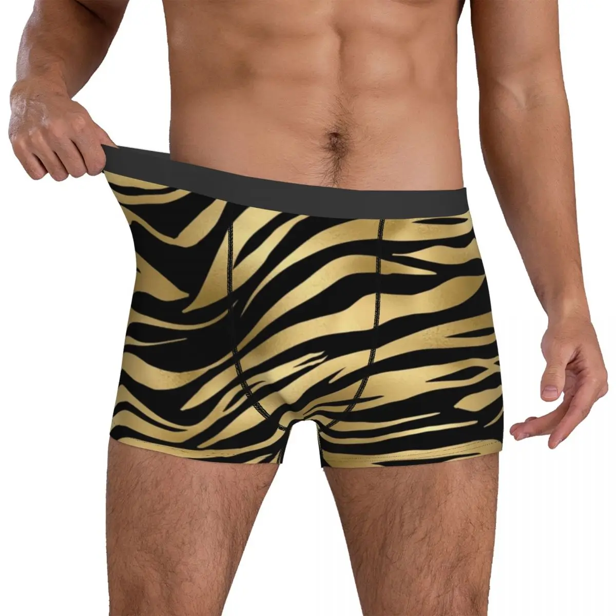 

Black And Gold Tiger Print Underwear Animal Fur Stripes Sublimation Boxer Shorts Males Panties Plain Boxer Brief Gift Idea