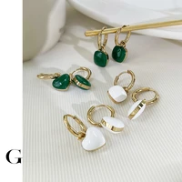 ghidbk dainty white green enamel heart square charm hoop earrings for women stainless steel huggie earrings jewelry non tarnish