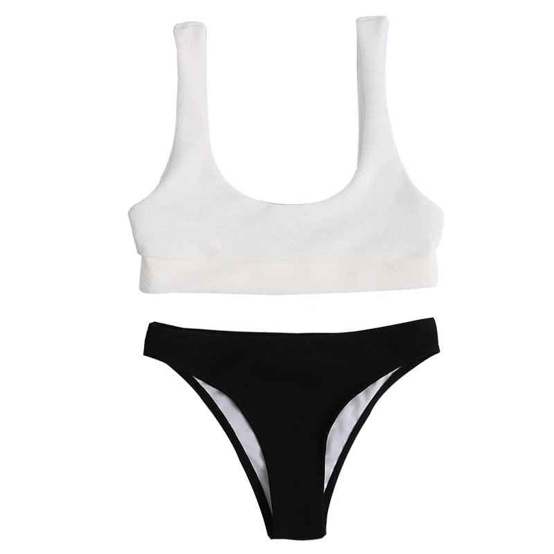 

Solid Vintage Women Bikini 2021 Mujer Scoop Neck Push Up Padded Swimsuit Sexy Low Waist High Leg Thong Biquini Bathing Suit