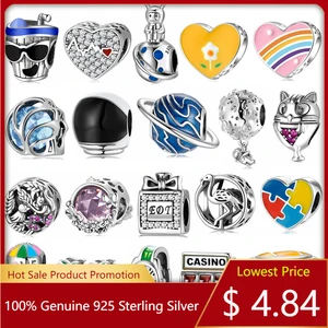 Женская серебряная таинственная Луна и подвеска, бусины в форме сердца астронавта для изготовления браслетов, серебро 925 пробы