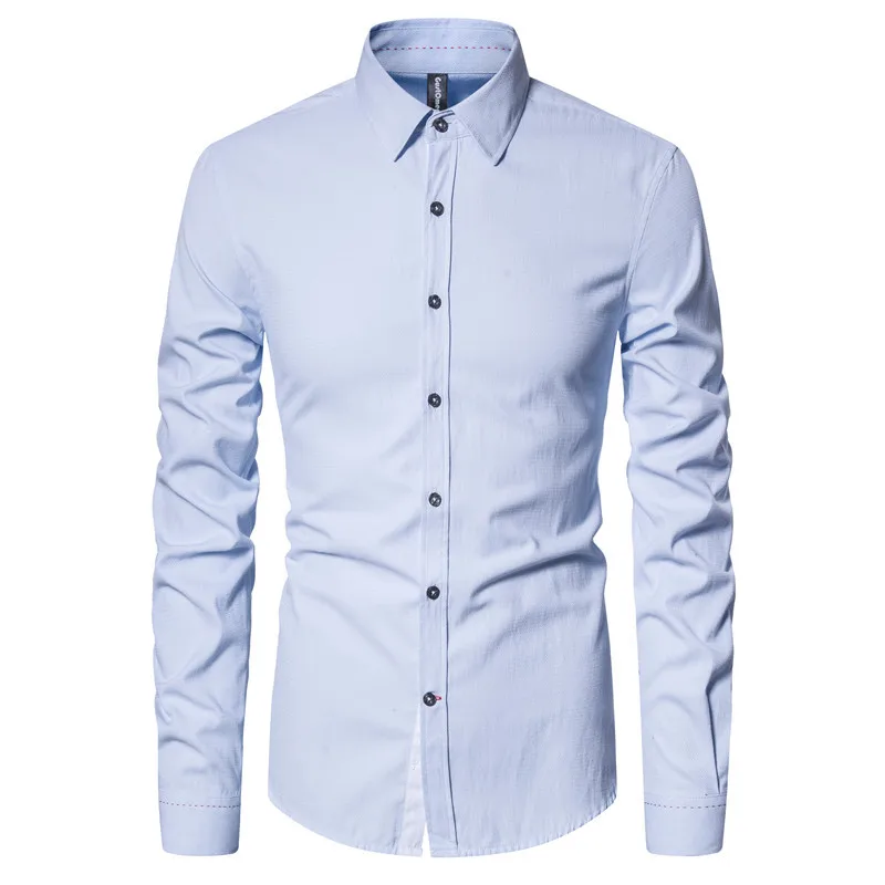 

Cross Border New Spring and Autumn Long Sleeve Solid Color Slim Business Casual Shirt European Spot Foreign Trade Shirt