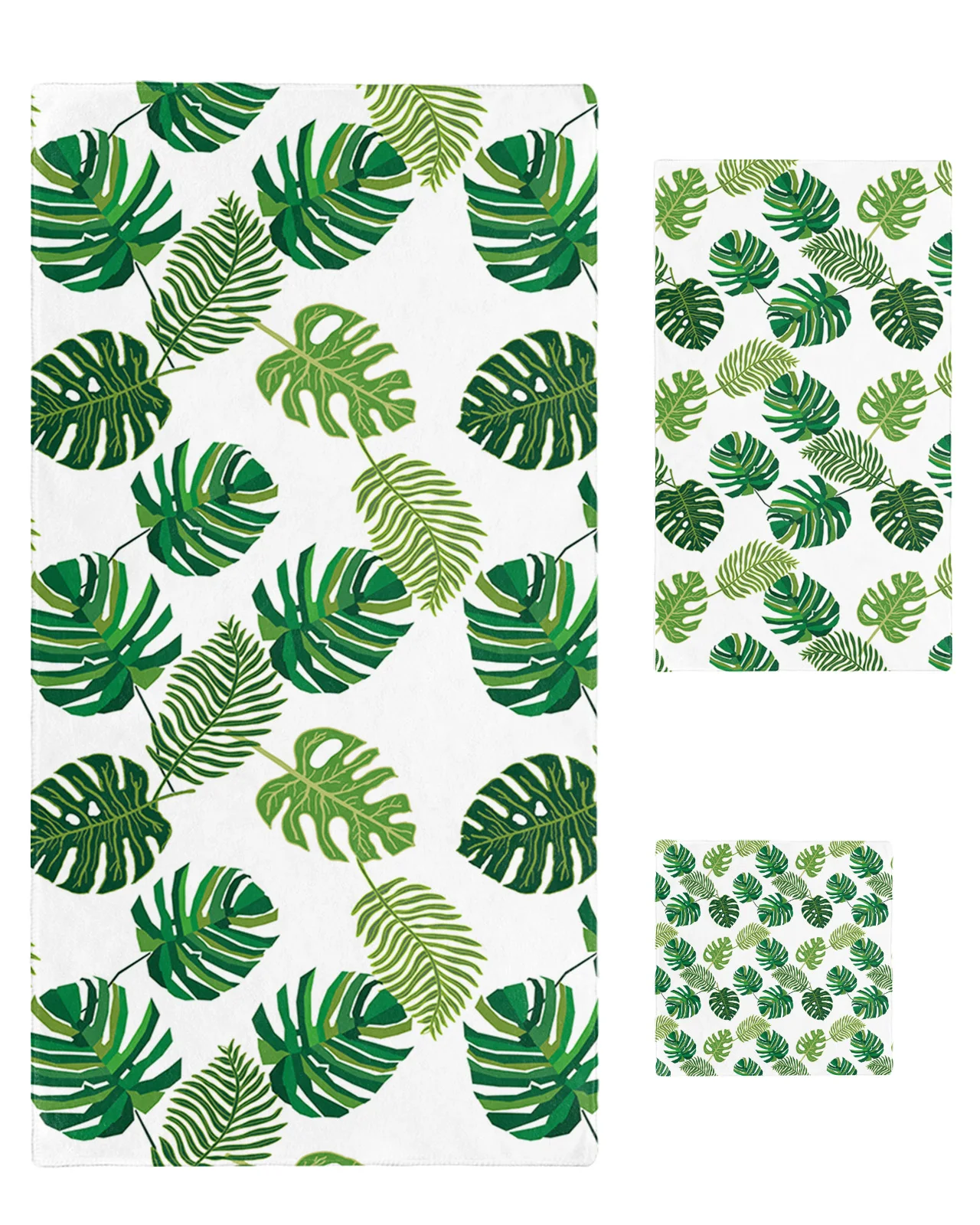 

Набор банных полотенец 3 шт., большие банные полотенца с тропическими растениями, листьями, зелеными и белыми листьями, s, полотенце для лица, полотенце для рук, мочалка, полотенце для ванной