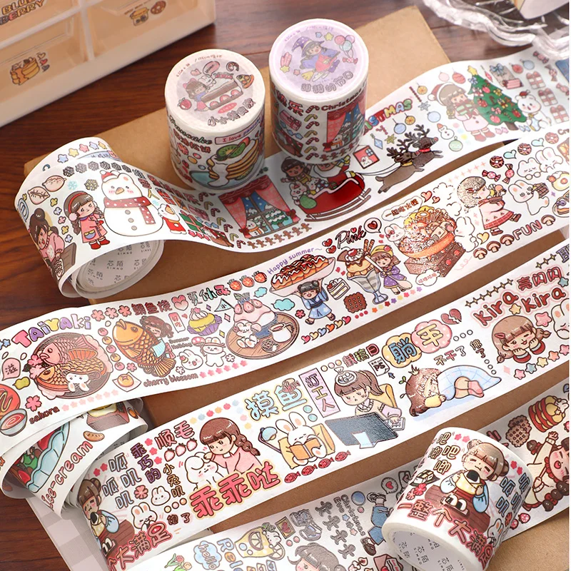 

MOHAMM 1 Roll Sweet Girl Cartoon Washi Tape for Special Crystal Process Scrapbook Journal Planners Decoration Material