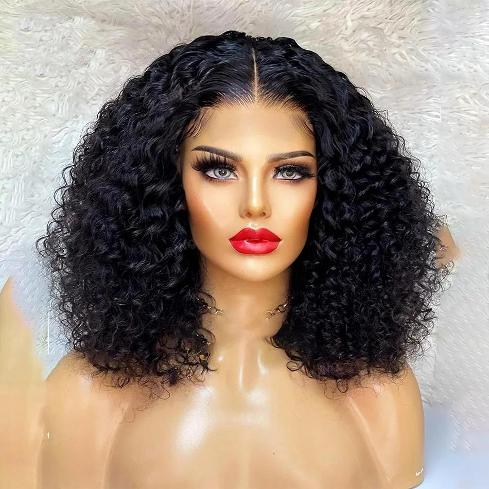 

Натуральный черный, мягкий, бесклеевой, предварительно выщипанный, плотность 180%, короткий, короткий, Курчавый, кудрявый, кружевной, передний парик для женщин, Детские волосы, термостойкий, повседневный