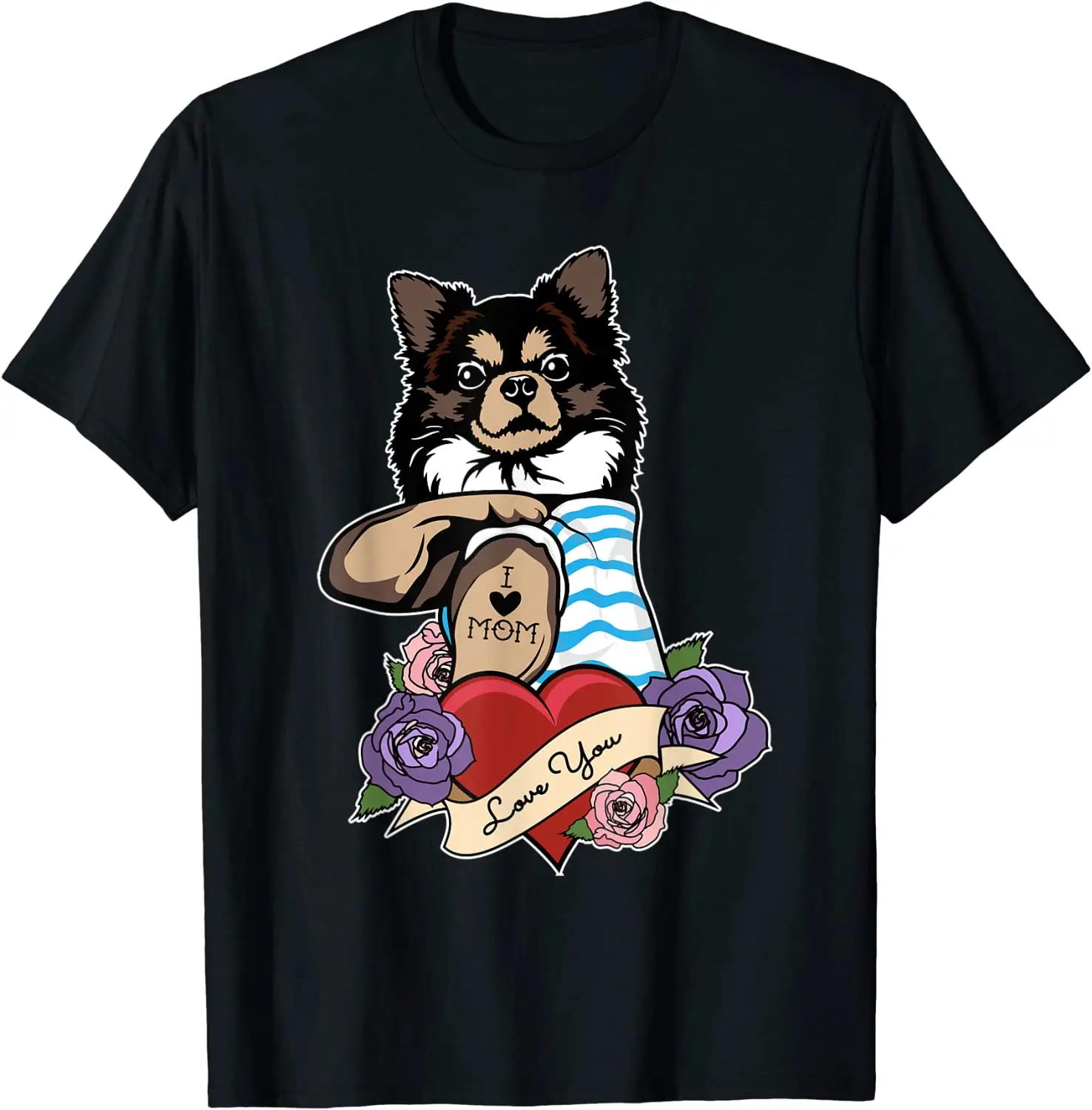 

I Love Mom Tattoo Design I Funny Chihuahua Mom T-Shirt