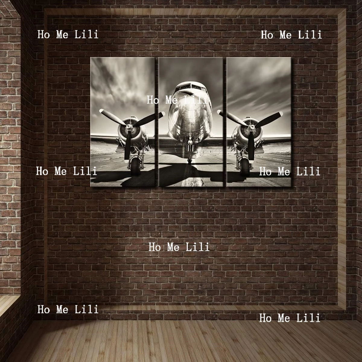 Самолет настенный винтажный черно-белый Пропеллер для мальчика комнаты дома