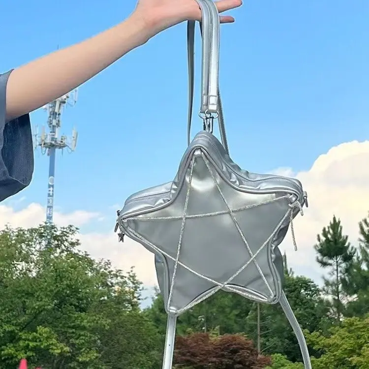 

Y2k Aesthetics Spice Girl Millennial Tie Silver Pentagram Student Backpack Solid Color Zipper Star Bag Mini Schoolbags【Presale】