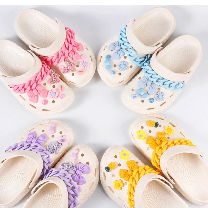 

DIY Macaron Color Cute Croc Charms Designers Lovely Bow Shoes Chain Decoration Elegant Fashion Women Shoes Charms for Crocs New
