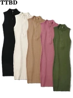 ttbd france women 2022 fashion knitted vest mini dress vintage stand collar sleeveless female dresses vestidos