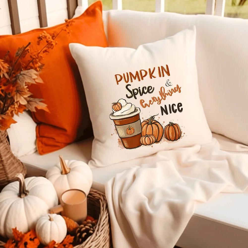 

Fall Couch Cover Autumn Cushion Pumpkin Spice and Everything Nice Fall Home Decor Boho Autumn Pillowcover Fall Flowers Cushion