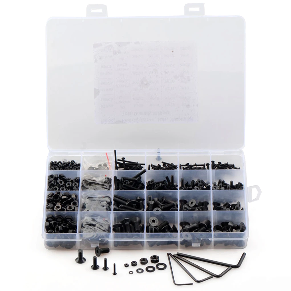 

1220 Pieces M2 M3 4 M5 Black Steel Round Head Screw Industrial Bolts Business Fastener Hexagon Nut Tool Kit Hardware