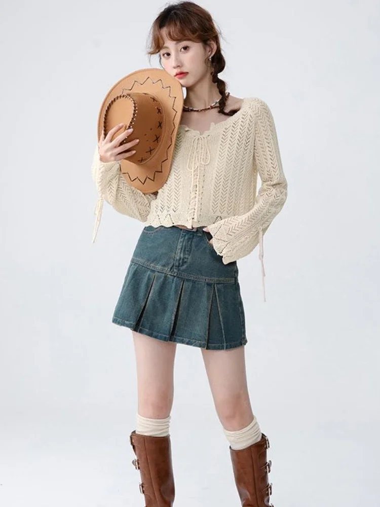 Солнцезащитный кардиган женский ажурный ленивый укороченный милый верхняя
