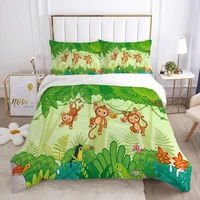 fashionable green background monkey print bedding set cartoon animal children bedding set down quilt cover pillowcase sheet