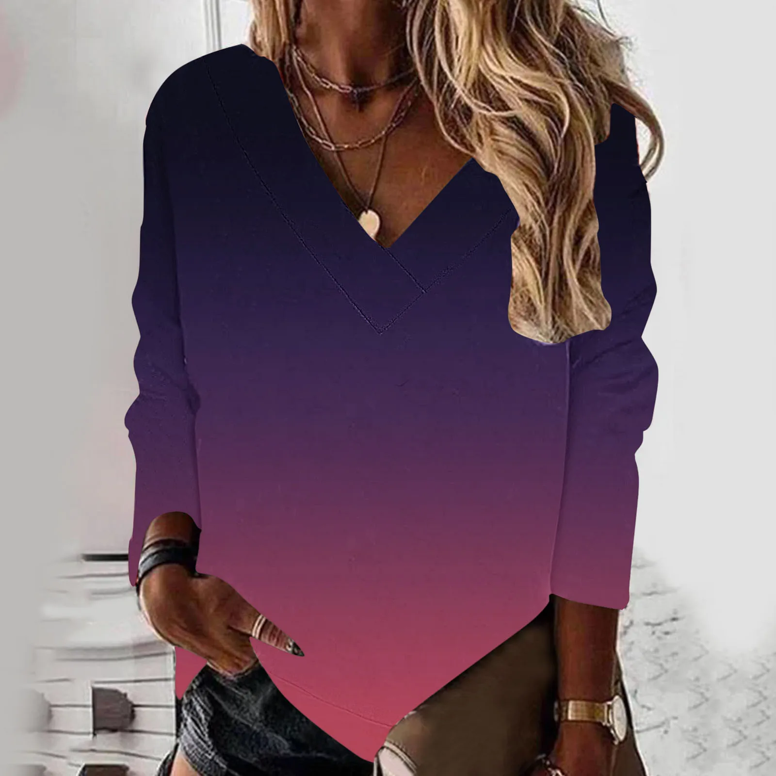 

Women Casual Loose Sweatshirt Gradient Asymmetric Zip Jacket Women Light Pullover Sweatshirt Women Jumpsuits Women