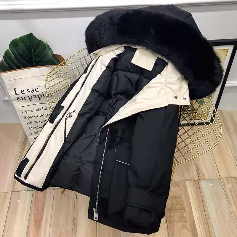 

Thick Warm Women Parkas Fashion Hooded Large Fur Collar Female Winter Coat Cotton Padded 2022 New Loose Outwear Jackets