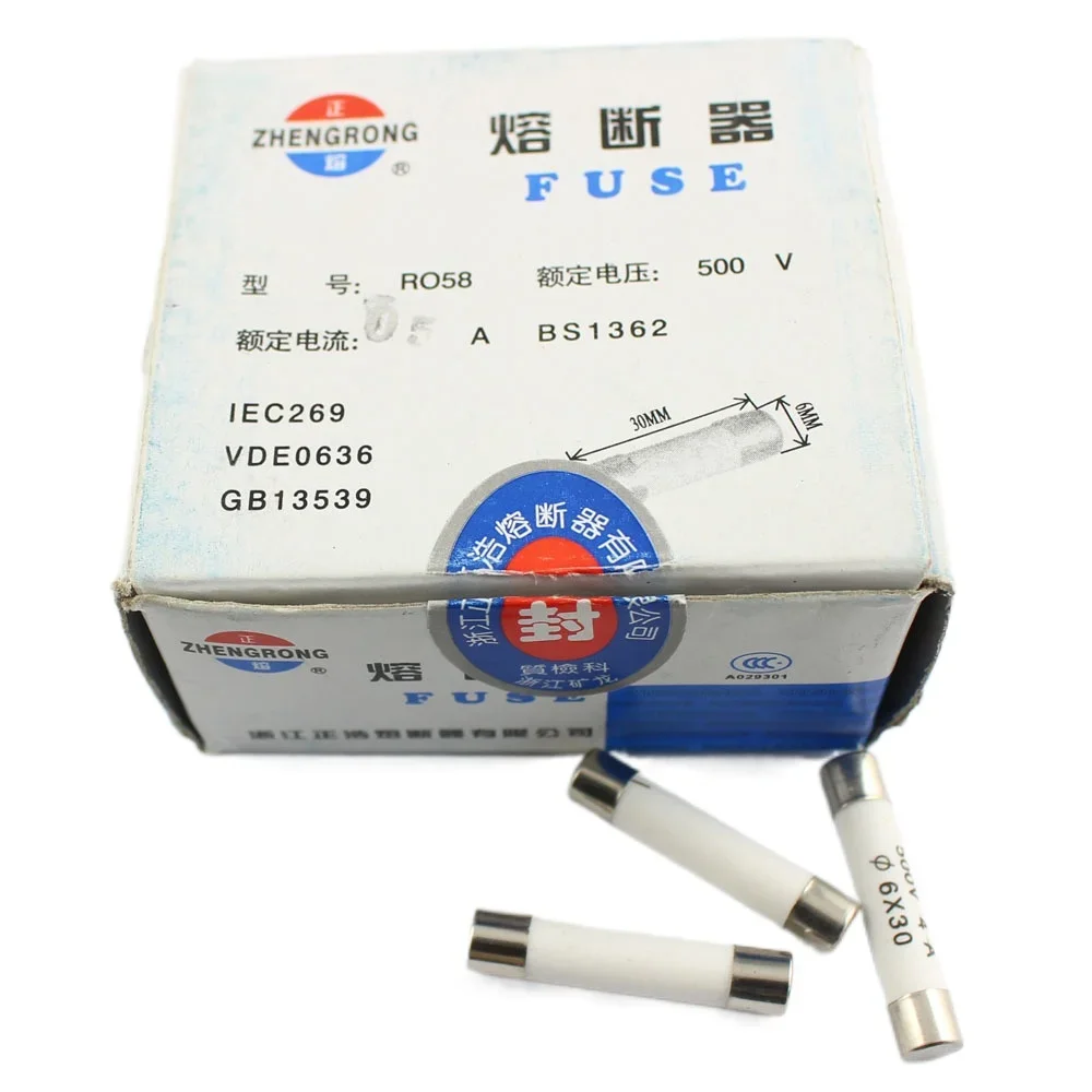 50 шт. керамический картридж предохранителя RO58 6x30 мм 500 В F 0.5A 1A 2A 3A 4A 5A 6A 8A 10A 13A 15A 16A 20A