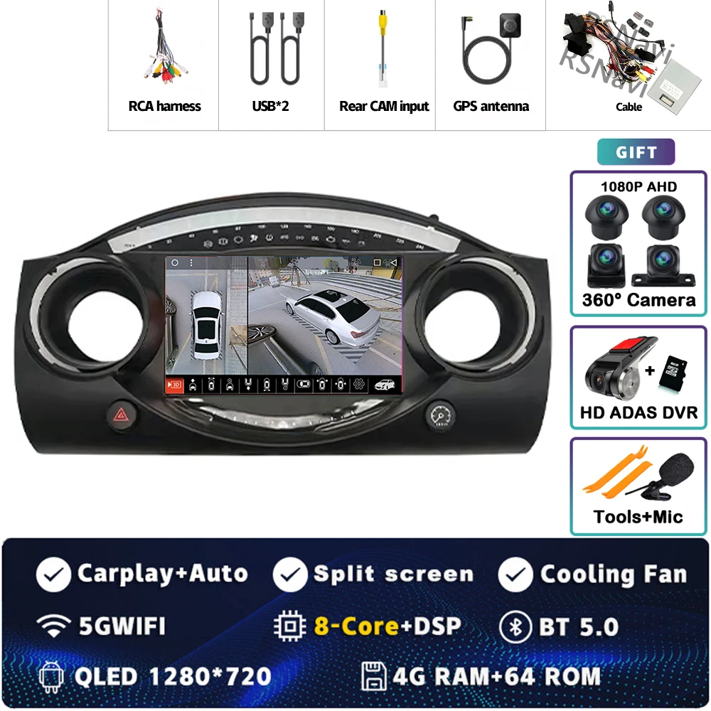 

Android 15 Carplay Auto 2K экран автомобильный радиоприемник мультимедийный плеер для BMW Mini Cooper S R50 R52 R53 2004-2007 стерео навигация BT