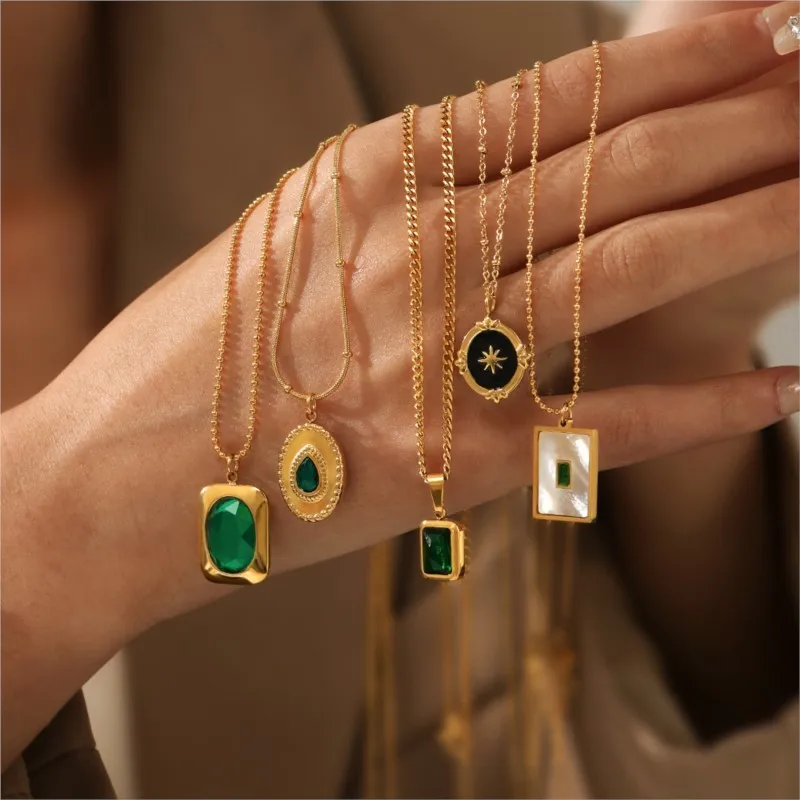 Женское Винтажное Ожерелье Enshir L316 С Квадратным Овальным Кулоном Из Нержавеющей