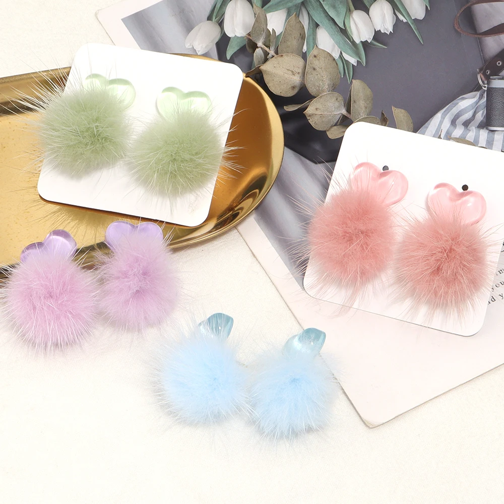 1 пара 36x32 мм милые Мультяшные плюшевые бархатные шариковые серьги универсальные