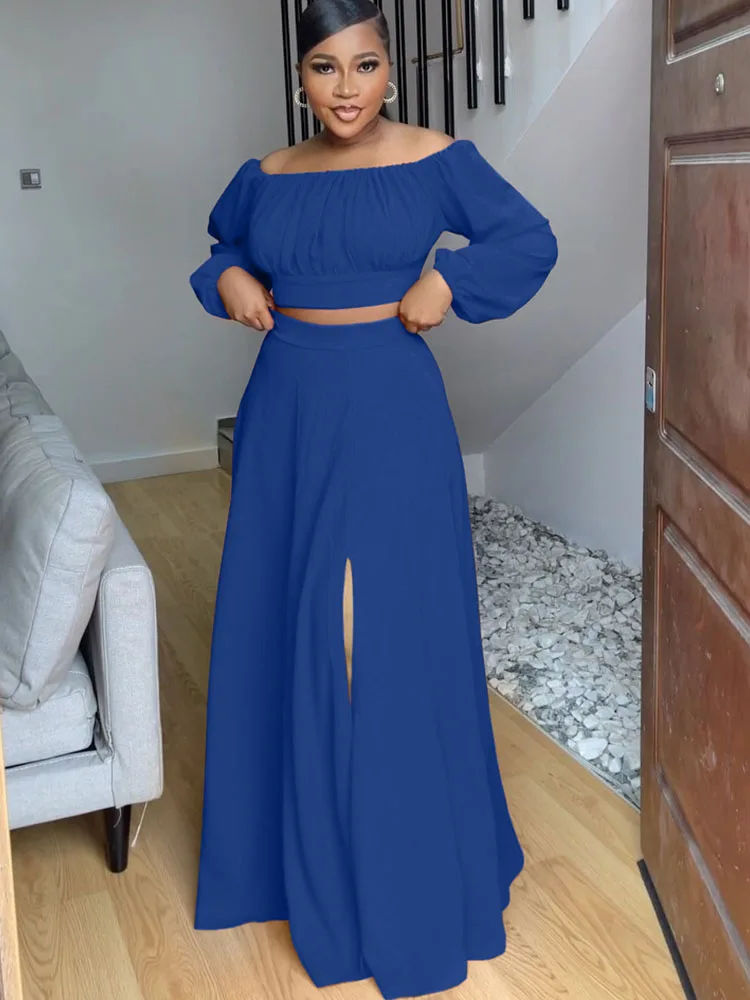 Женский костюм с юбкой и рукавом-фонариком длинное платье разрезом