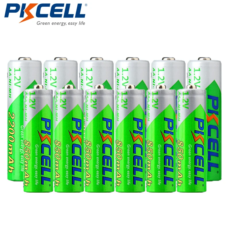 

6 шт. батарейки PKCELL AA Ni-MH перезаряжаемая батарея 1,2 в 2200 мАч + 6 шт. 850 мАч AAA NiMH перезаряжаемые батареи для камеры