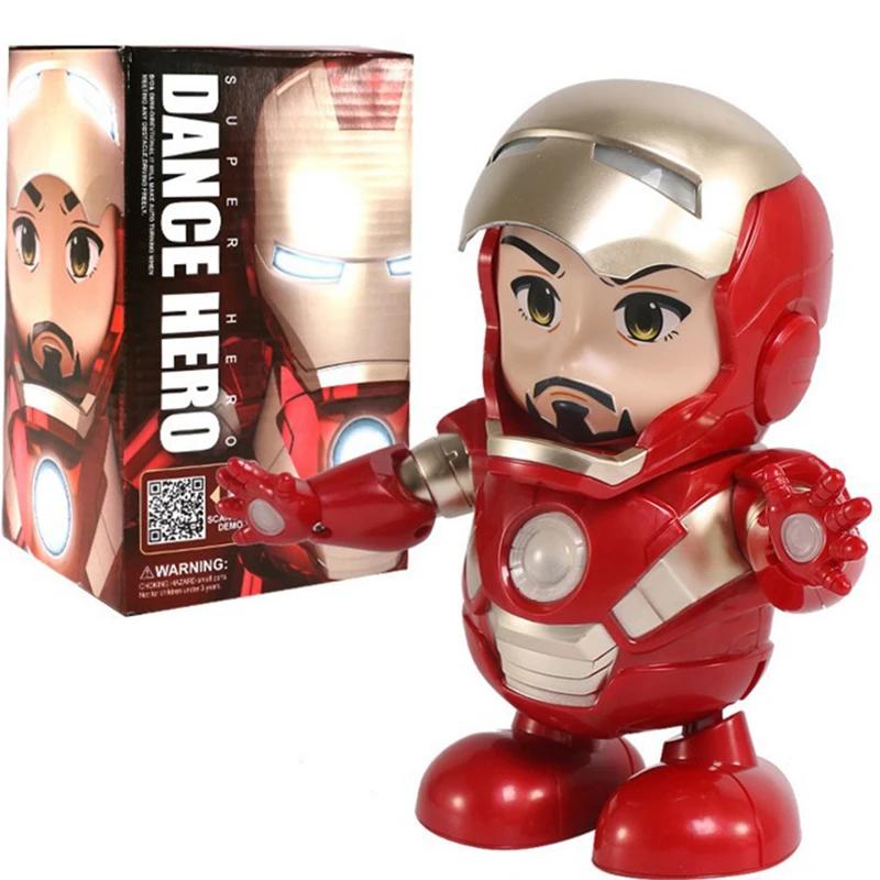 

New 19cm Marvel Iron Man Dance Action Anime Figures Sing Sound Led Spiderman Avengers Ironman Super Heros Robot Baby Kids Gift