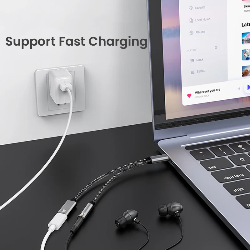 Фото OTG 2 в 1 Тип USB C на разъем 3,5 мм AUX Аудио адаптер для наушников Быстрое зарядное устройство 60 Вт для Samsung iPhone 15 Huawei Xiaomi Tablet iPad №3