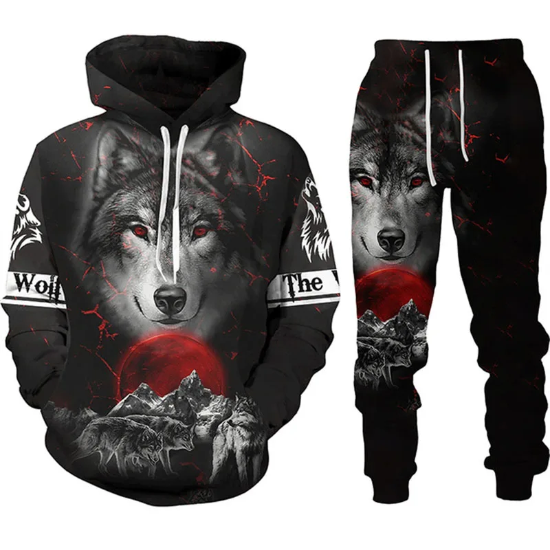 Forest Wolf 3d Printed Hoodie Set Male Sweashirts Sports Suits Hoodies+Pants Male Hoodie Sweatpants Men Tracksuit Men's Clothing